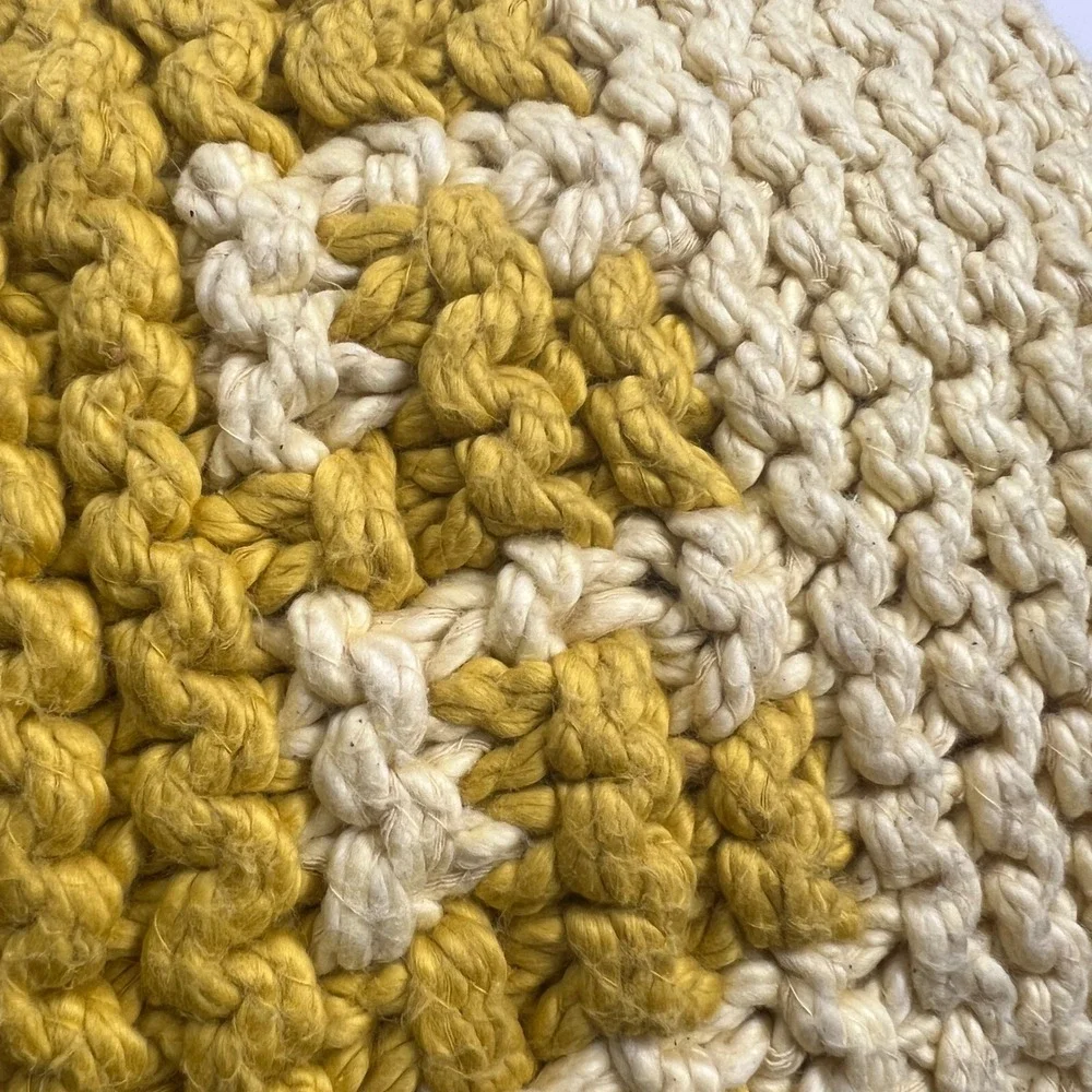 Anthropologie Hand Knit Lawrence‎ Pillow Round Chunky Knit Cotton Yellow 16